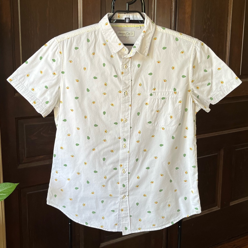 Sovereign Code Men's Short Sleeve Shirt White Avocado Print 100% Cotton Size L